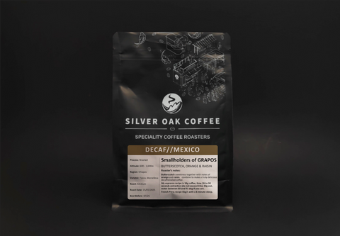 A bad of decaf beans from the Smallholders of Grapos, Mexico.