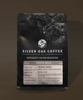 Silver Oak Coffee packaging on a dark background