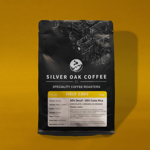 Half Caff Blend – 50% GRAPOS, Mexican – Mountain Water Decaf, 50% Aquiares Estate, Costa Rica