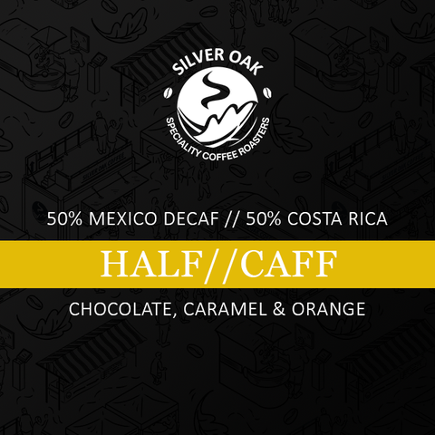 Half Caff Blend – 50% GRAPOS, Mexican – Mountain Water Decaf, 50% Aquiares Estate, Costa Rica