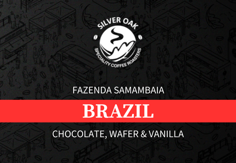 A product tile stating "Fazenda Samambaia, Brazil, Chocolate, wafer & vanilla"