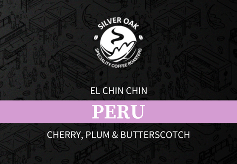 A product tile stating "El Chin Chin, Peru. Cherry, Plum & Butterscotch"